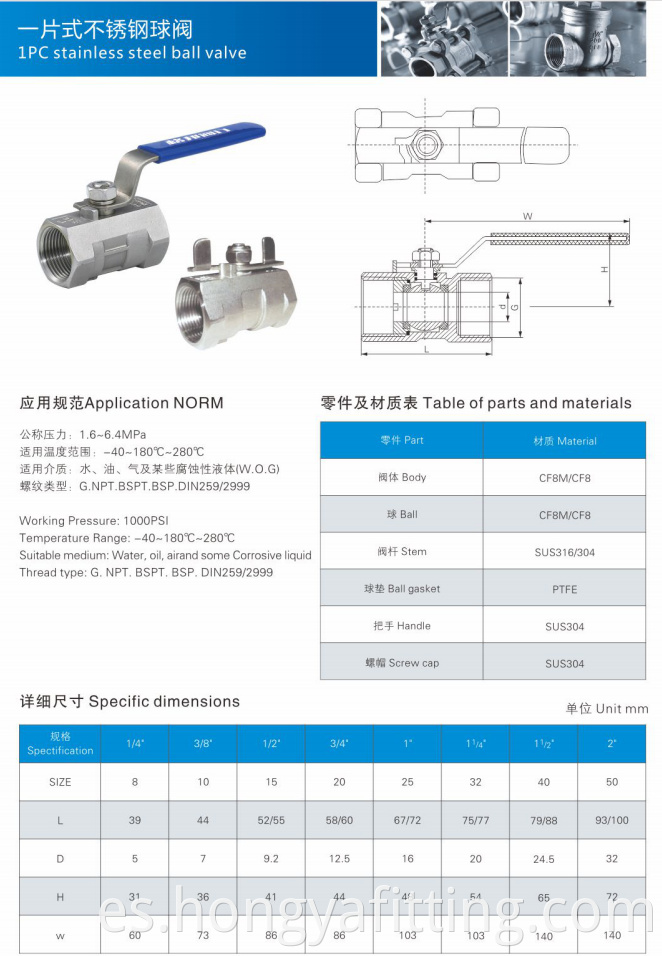 thread 1pc Ball Valve